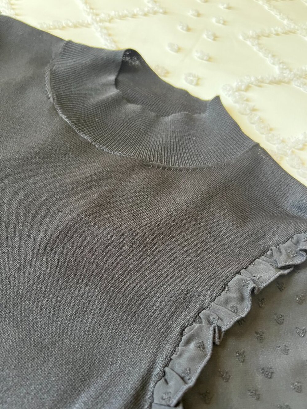 Topshop Black Sheer Mock Neck Top with Mini Heart Sleeve Details - Size 10